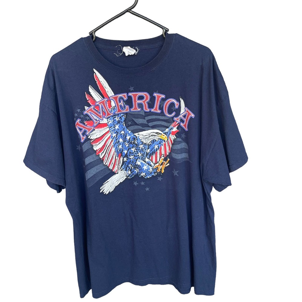 Jerzees American Shirt Adult 2X XXL Blue Eagle Flag Patriotic Short Sleeve‎